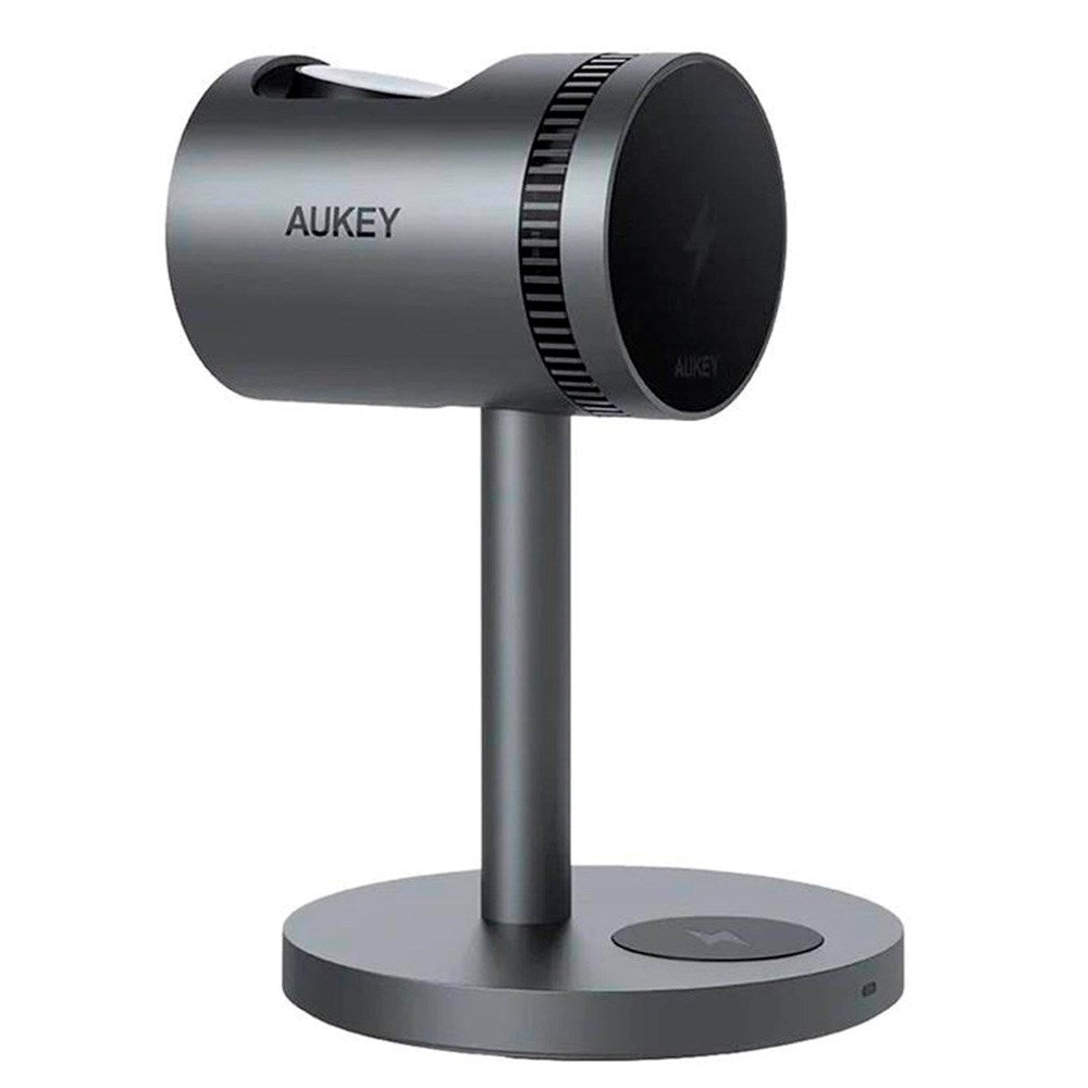Aukey - MagFusion 3-i-1 Pro Qi2 - Trådløs Oplader - MagSafe Kompatibel - Grå