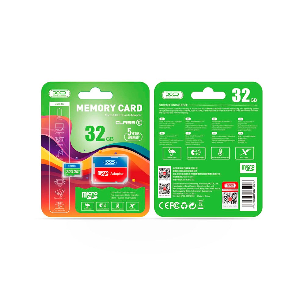 XO - microSD Hukommelseskort m. Adapter 32GB