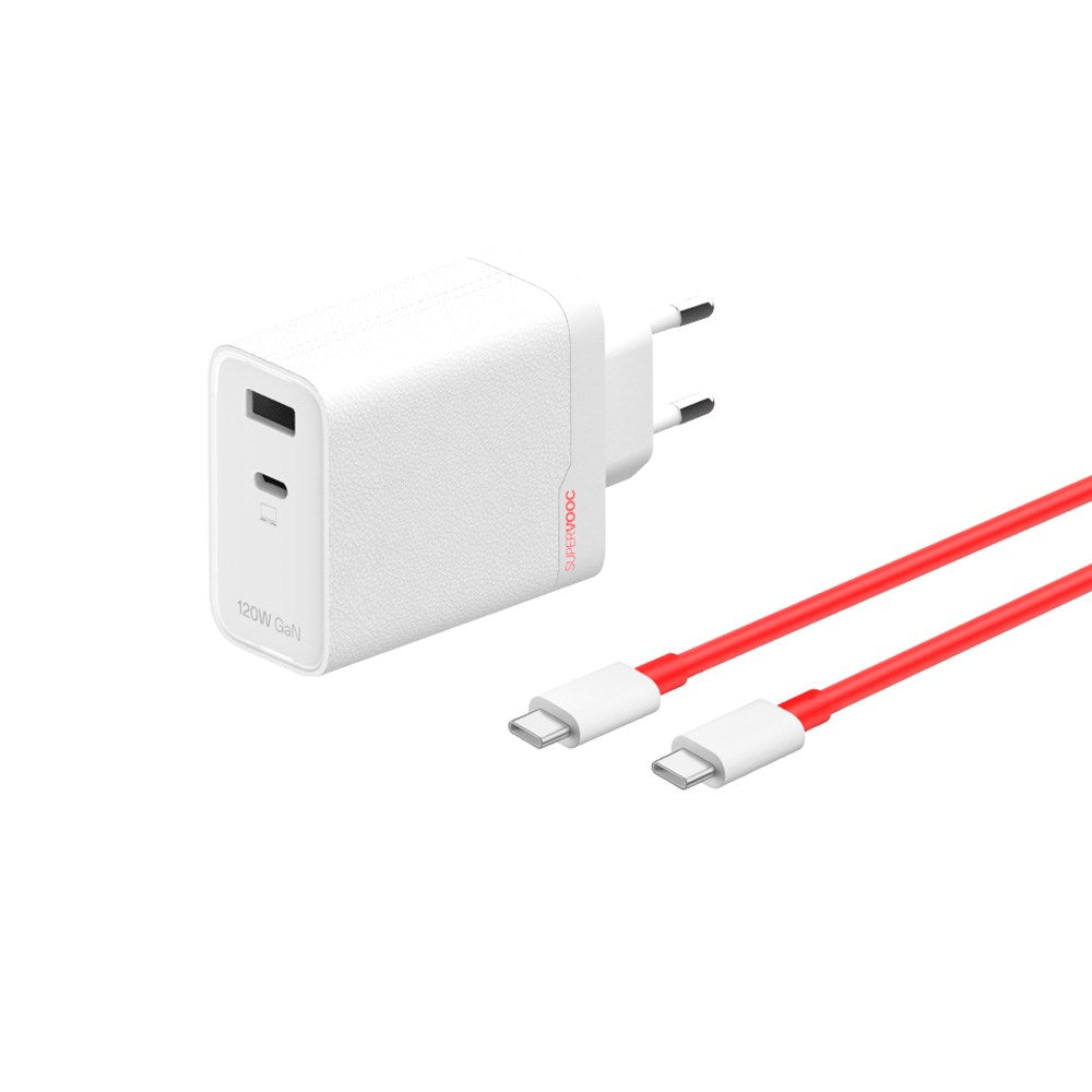 Vegglader etc. USB-C til USB-C-kabel - OnePlus - 120W - USB-C / USB-A - Hvit