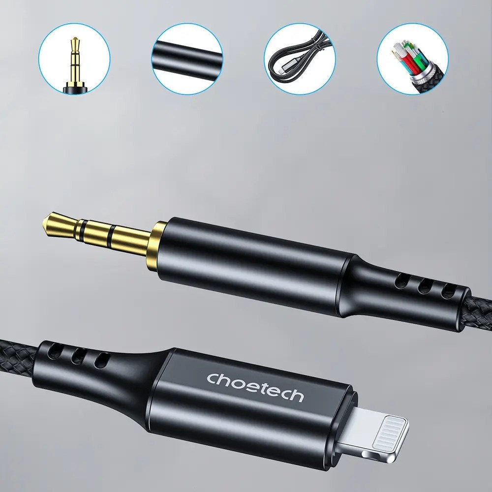 Choetech Lightning til 3.5mm Minijack Kabel - 2m - Sort
