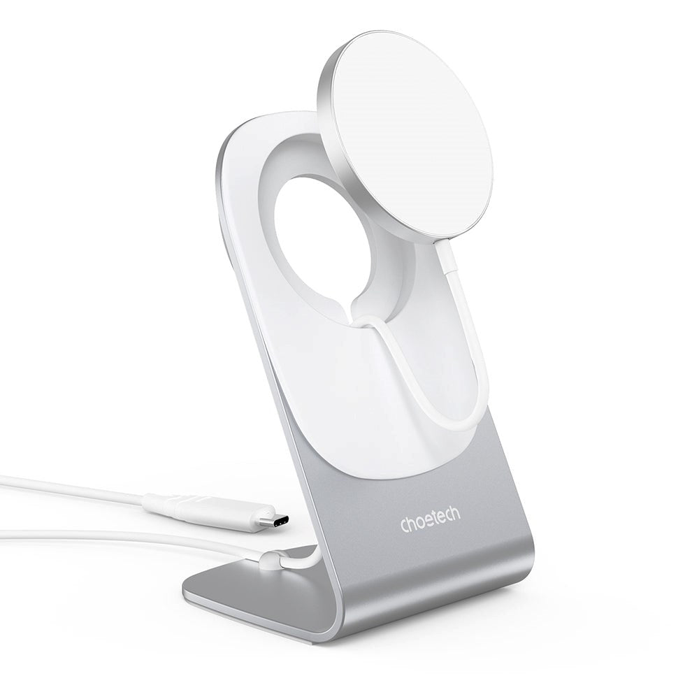 Choetech MagLeap trådløs lader 15W med stativ - MagSafe-kompatibel - Hvit / Sølv