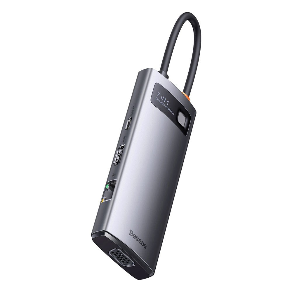Baseus 7-i-1 USB-C Multiport Adapter - 3 x USB-A 1 x USB-C 1 x HDMI 1 x VGA 1 x RJ45 - Grå