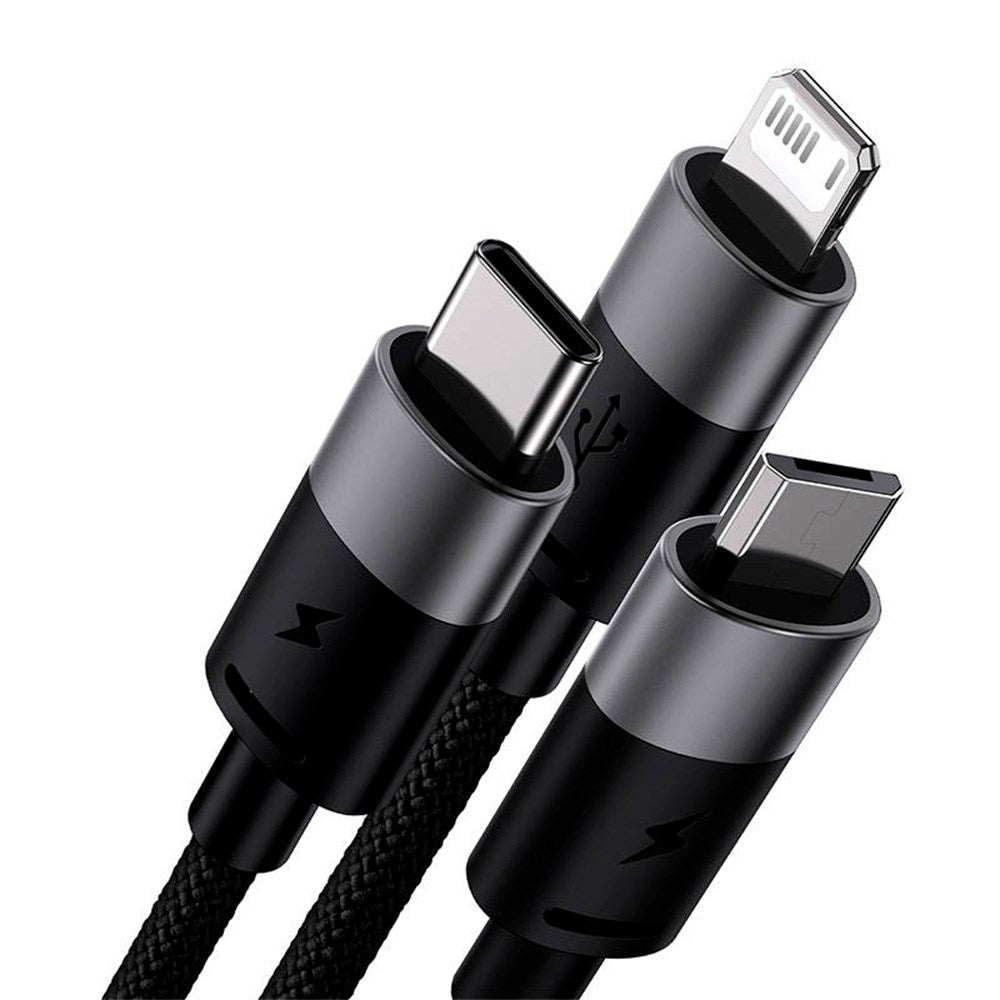 Baseus StarSpeed - 3-i-1 18W USB-A multikabel m. USB-C, Lightning & Micro-USB - 1,2 meter - Svart