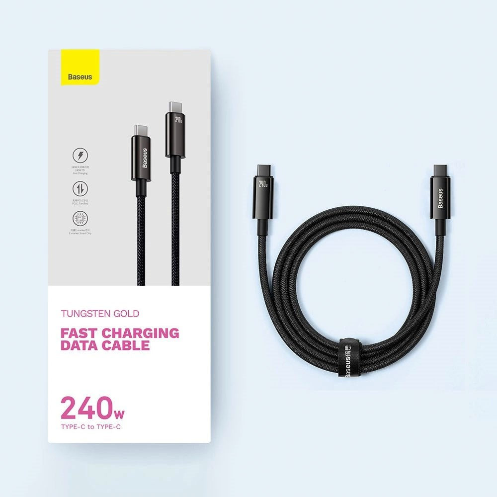 Baseus USB-C til USB-C Kabel m. 240W - 480Mb/s - 3m - Sort