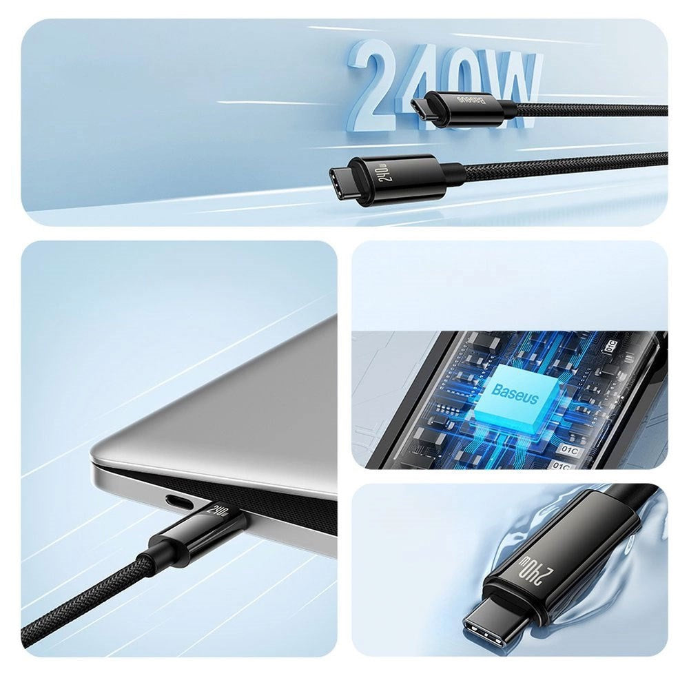 Baseus USB-C til USB-C Kabel m. 240W - 480Mb/s - 3m - Sort