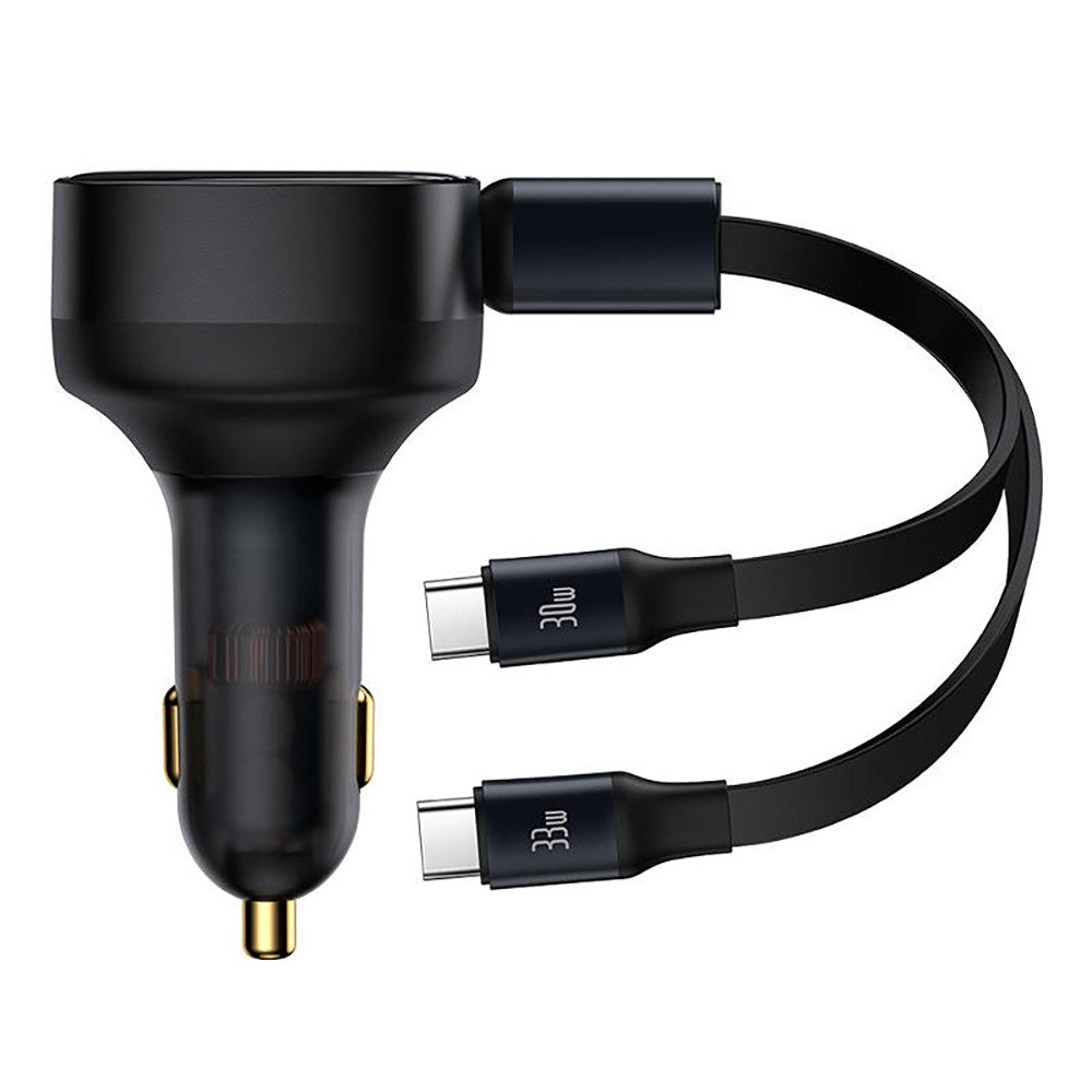 Baseus 33W billader m. 2 x uttrekkbar USB-C-kabel - svart