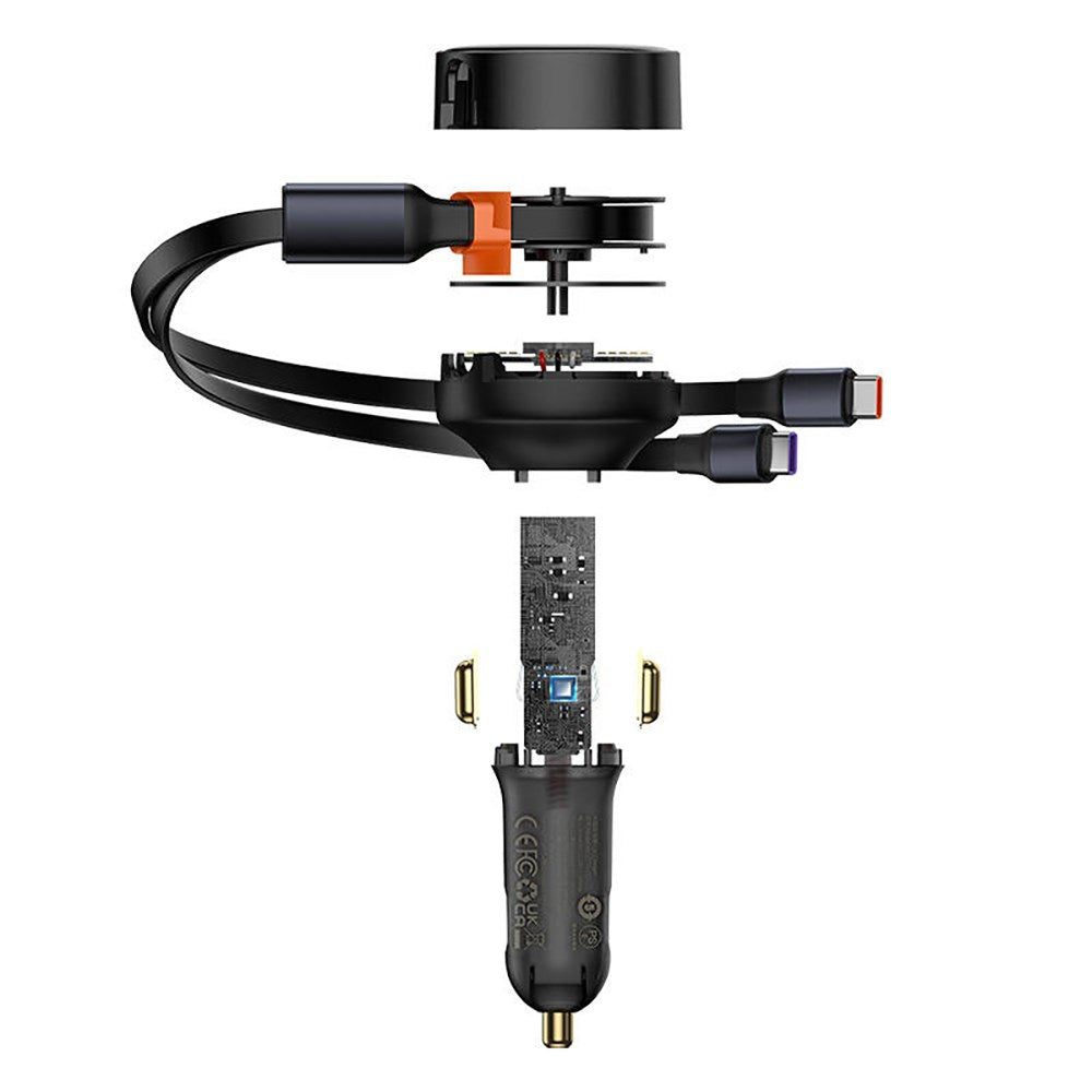 Baseus 33W billader m. 2 x uttrekkbar USB-C-kabel - svart