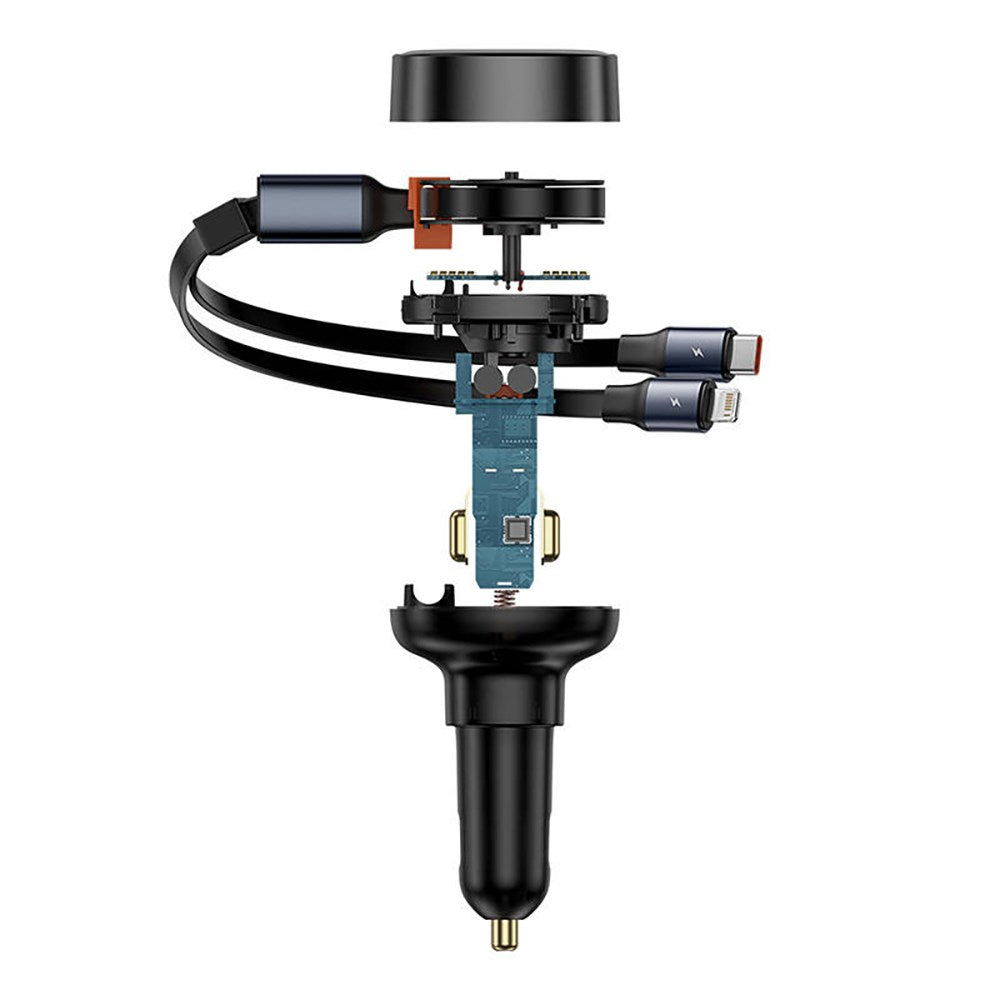 Baseus 60W billader m. Uttrekkbar USB-C & Lightning-kabel - Svart