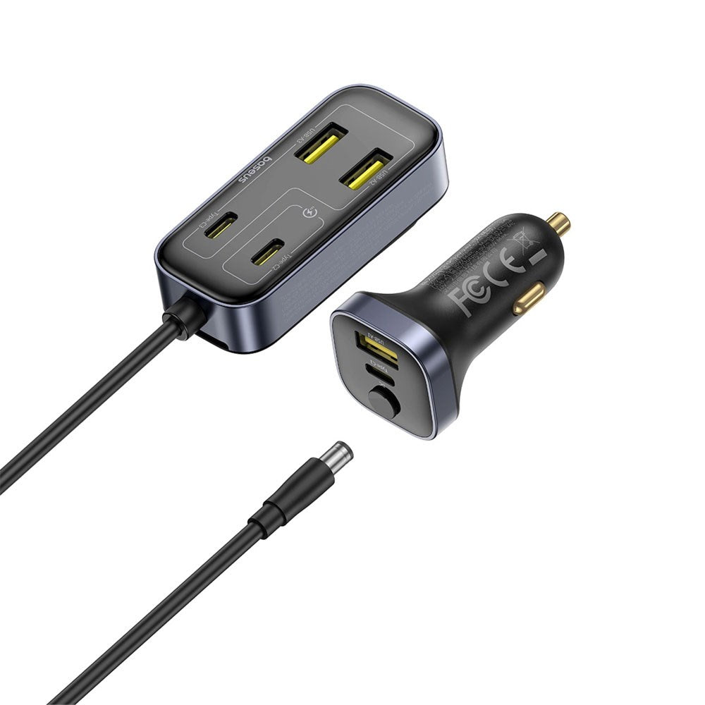 Baseus Multifunktionel Biloplader - 110W - 3 x USB-A - 3 x USB-C - 1.5m - Sort