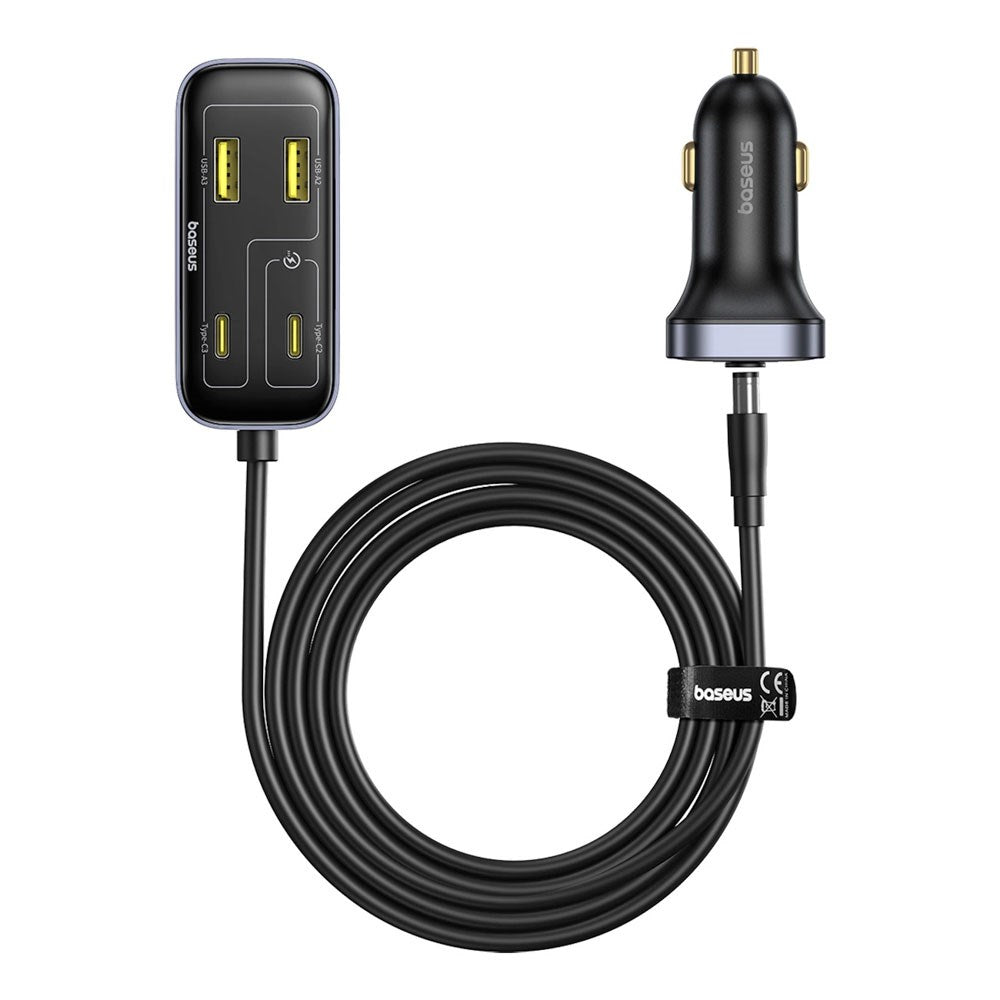 Baseus Multifunktionel Biloplader - 110W - 3 x USB-A - 3 x USB-C - 1.5m - Sort