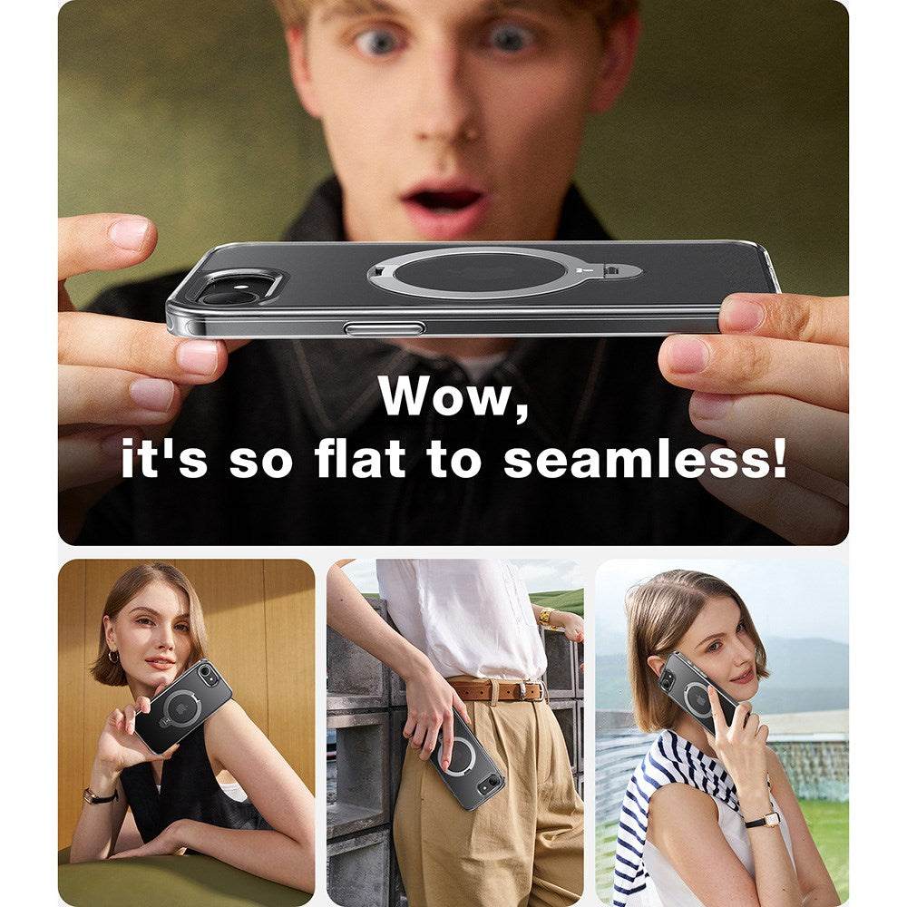 TORRAS - iPhone 16e - Ostand Spin Hybrid Cover m. Kickstand - Gennemsigtig / Sølv