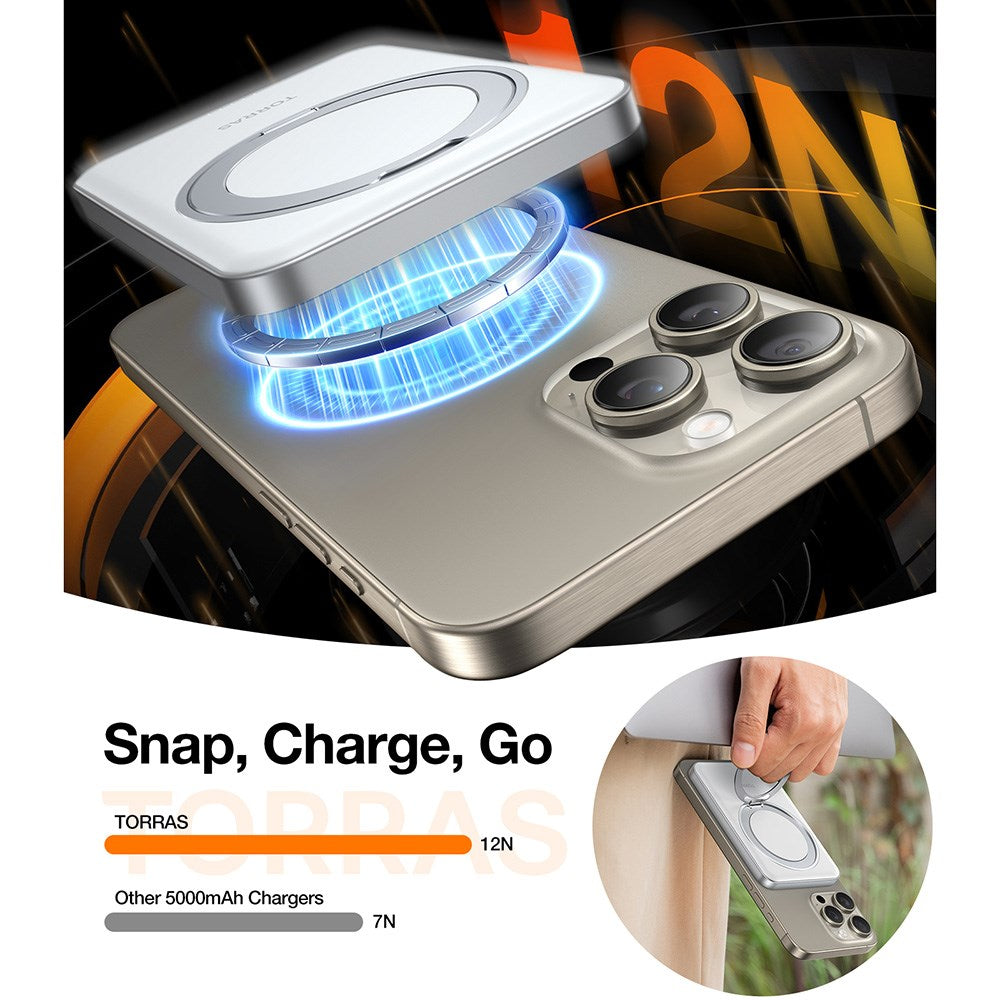 TORRAS Magnetisk 15W Power Bank 5.000mAh m. Ståfunktion - Hvid