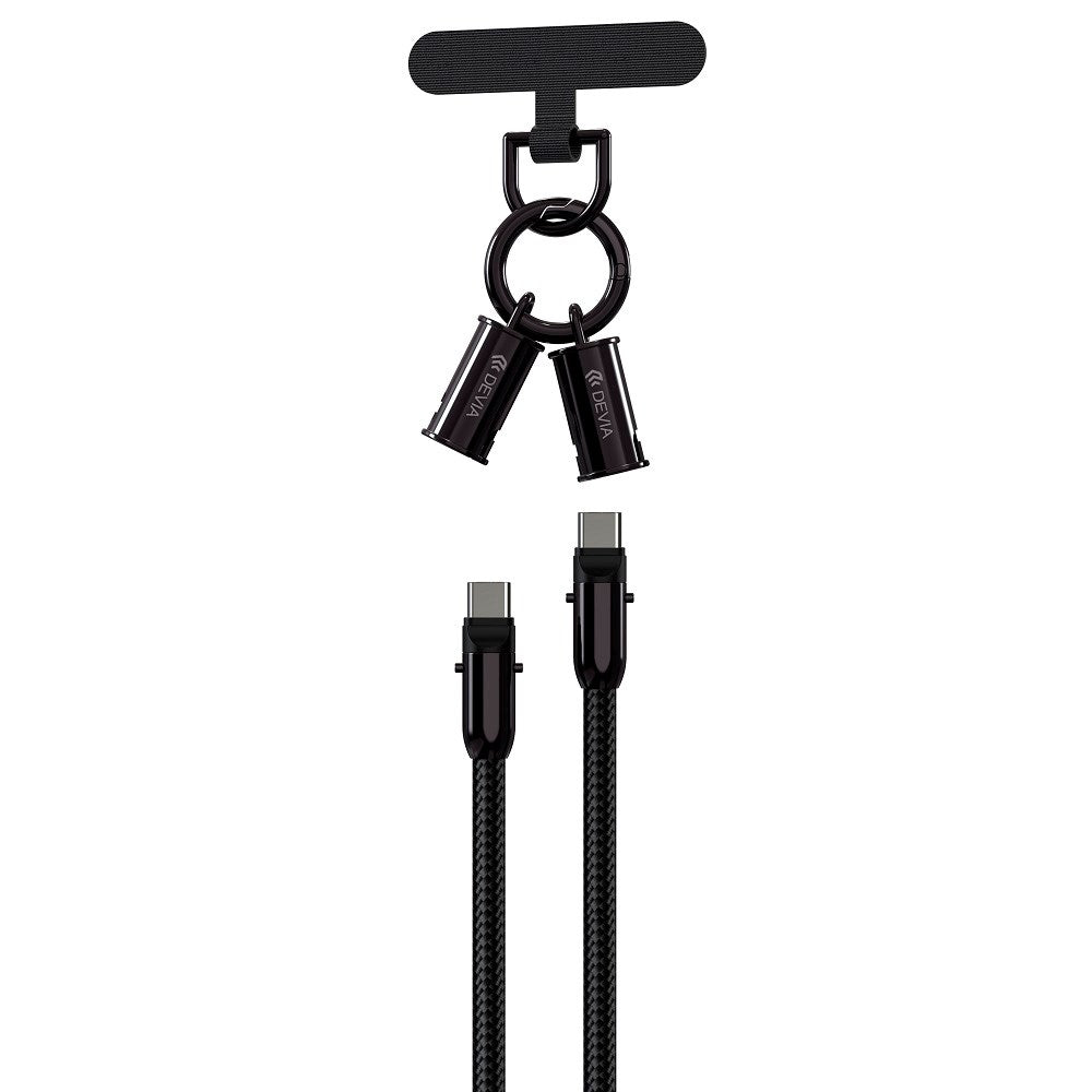 2-i-1 telefonstropp & USB-C til USB-C-kabel - Devia - Svart
