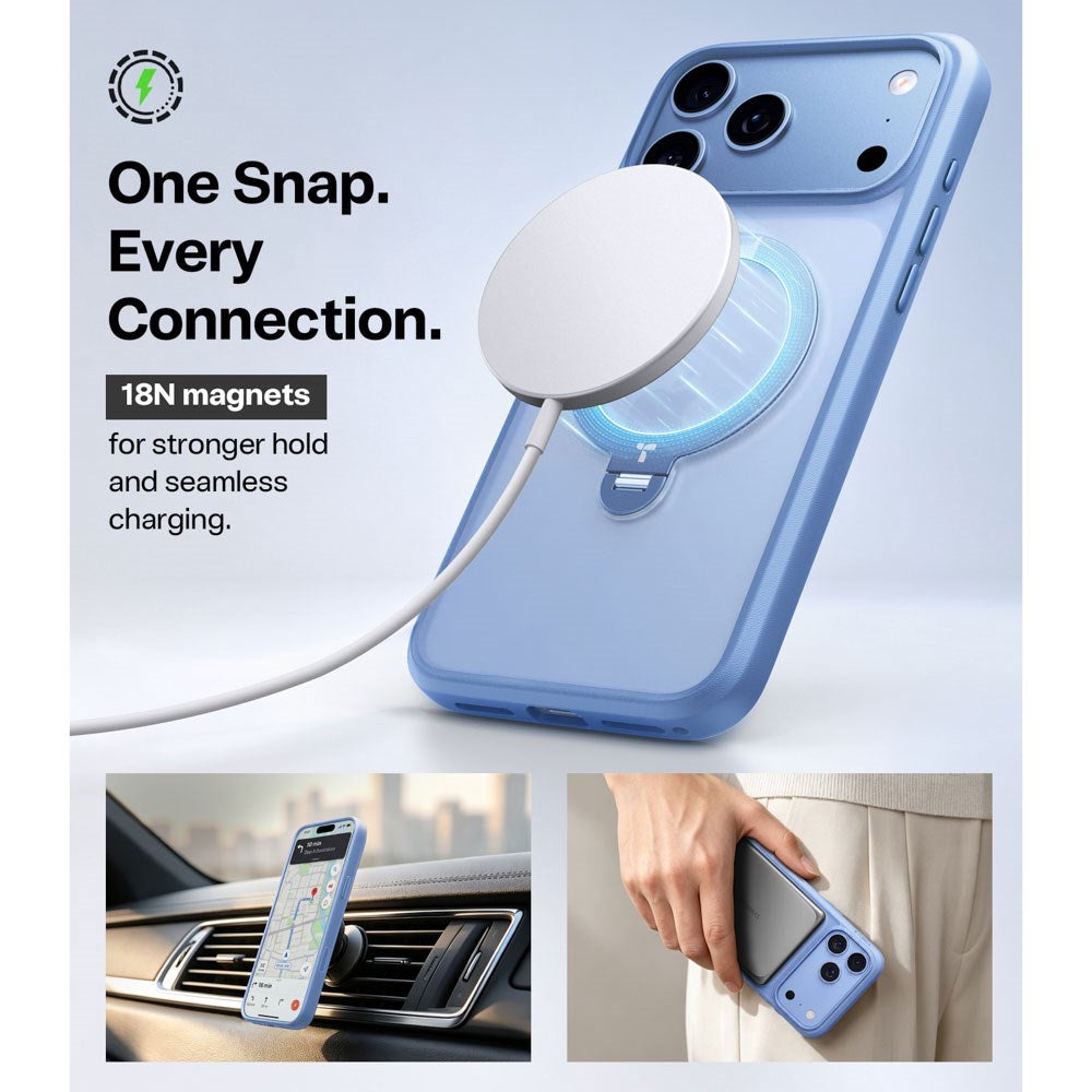 iPhone 18 Pro / 17 Pro TORRAS Ostand Q3 Spin Bagside Cover - MagSafe Kompatibel - Blå