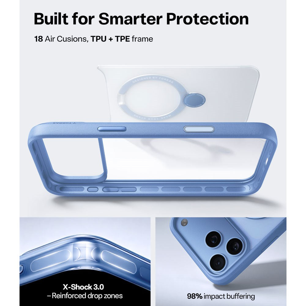 iPhone 18 Pro / 17 Pro TORRAS Ostand Q3 Spin Bagside Cover - MagSafe Kompatibel - Blå