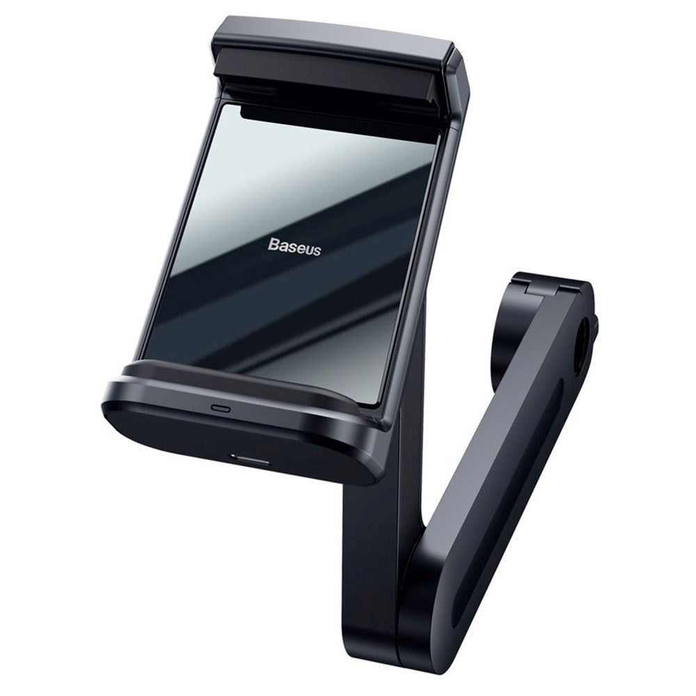 Baseus mobilholder for bilens nakkestøtte m. 15W trådløs lading - Mobil Maks: 65 - 90mm - Svart