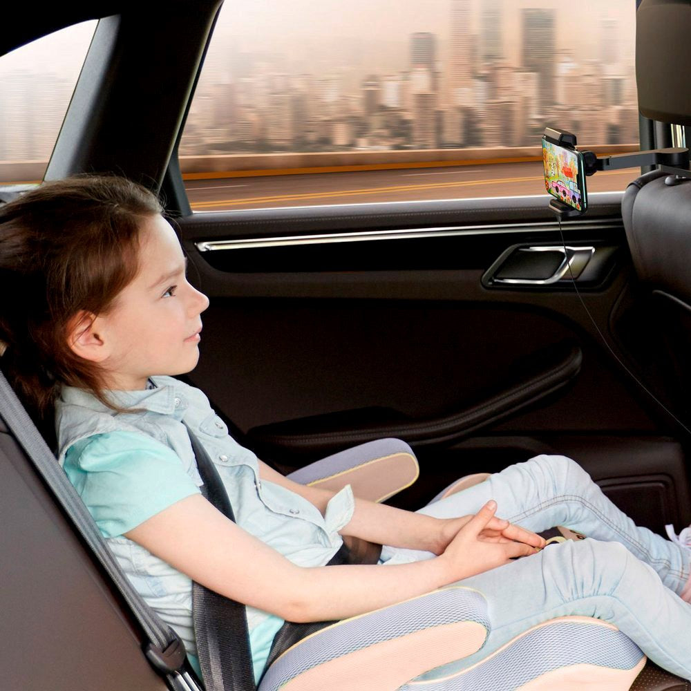 Baseus mobilholder for bilens nakkestøtte m. 15W trådløs lading - Mobil Maks: 65 - 90mm - Svart