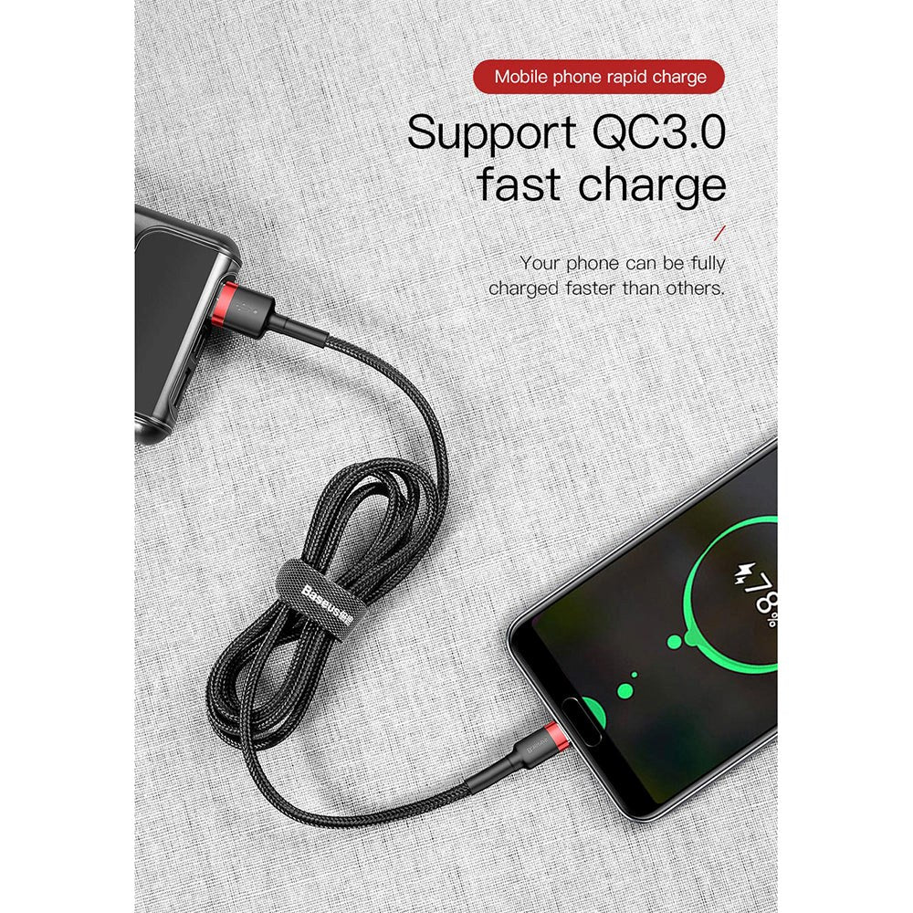 Baseus Cafule (3A/15W) USB-C-kabel 1 m. Svart