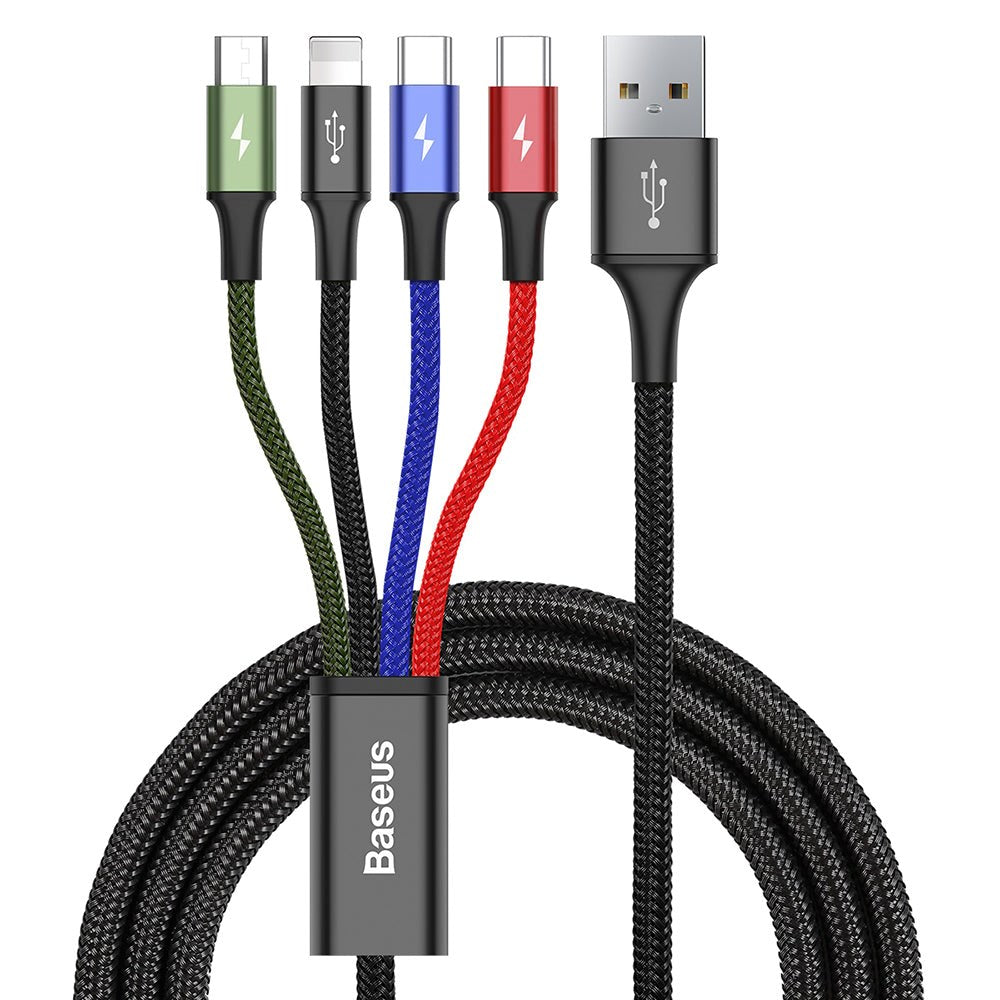 Baseus Rapid Series 4-i-1 USB-C (2 stk) / Lightning / Micro USB 3,5A-kabel 1,2m.