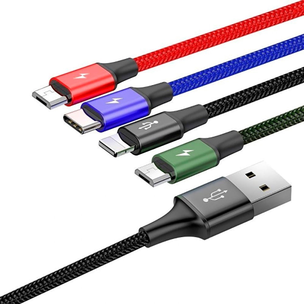 Baseus Rapid Series 4-i-1 Micro USB (2stk) / USB-C / Lightning 3.5A Ladekabel - 1.2 meter