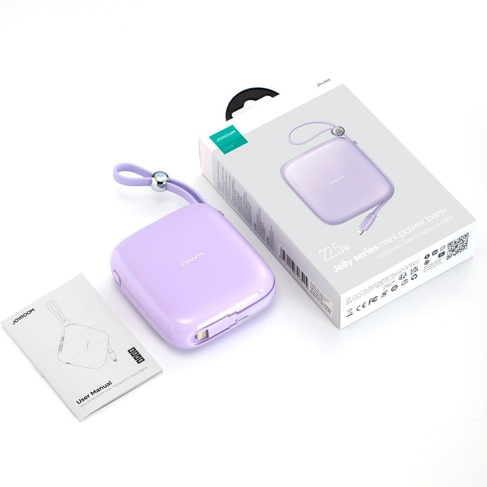 Joyroom Jelly Series JR-L003P Powerbank 22.5W - USB-C PD / USB-A m. Indbygget Lightning - 10.000 mAh - Lilla