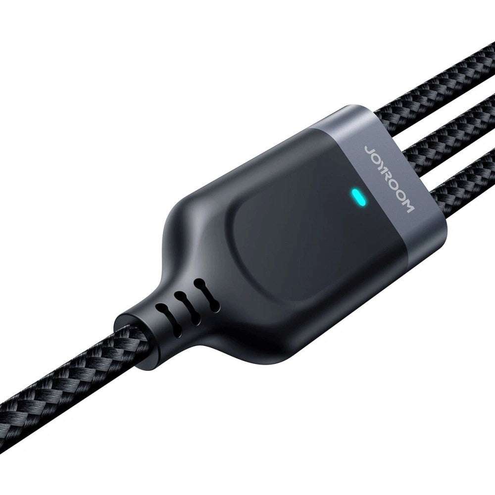 Joyroom 3-i-1 nylon USB-C / Lightning / Micro USB-kabel - 30 cm - Svart