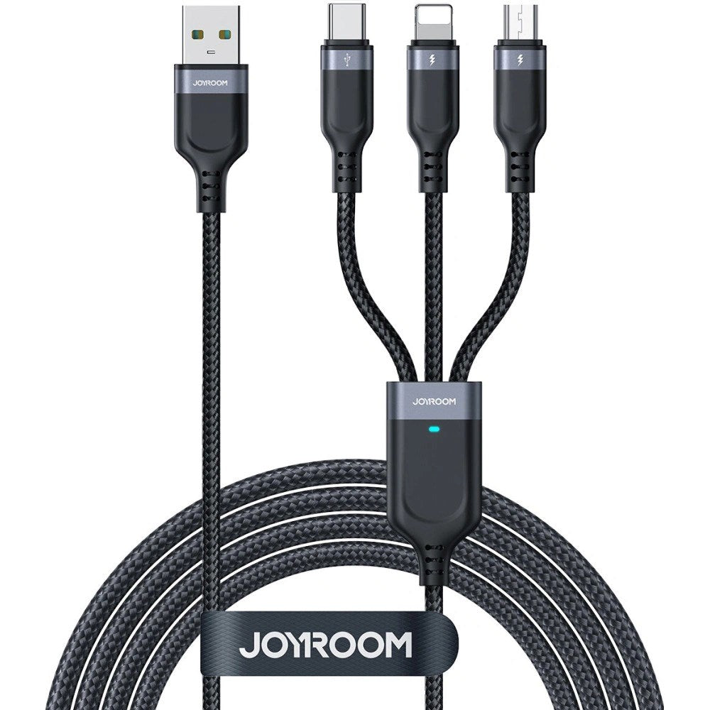 Joyroom 3-i-1 nylon USB-C / Lightning / Micro USB-kabel - 1,2 m - Svart