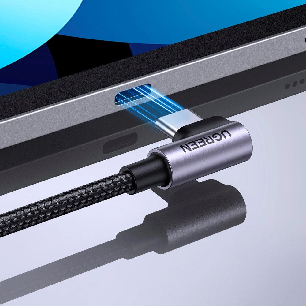 Vinklet USB-C til USB-C-kabel - Ugrønn US255 - 0,5 m - Svart