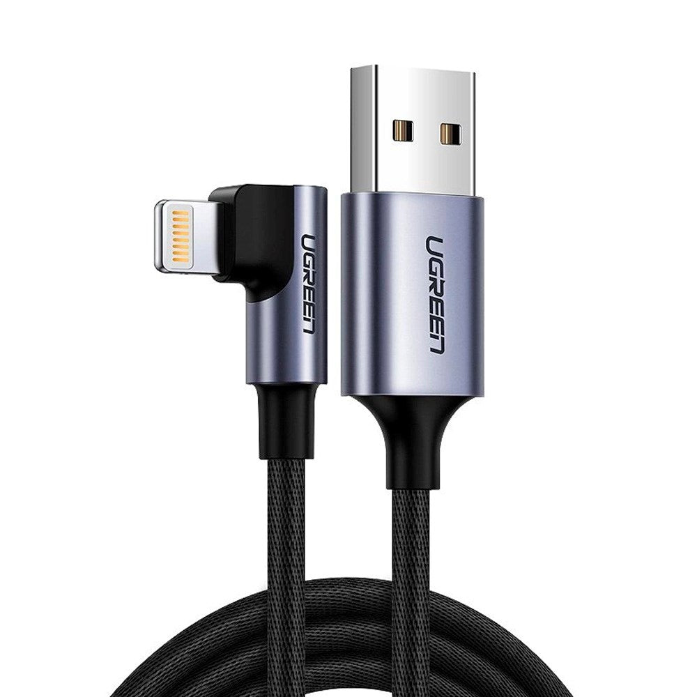 Vinklet USB-A til Lightning-kabel - Ugrønn US299 - 1m - Svart