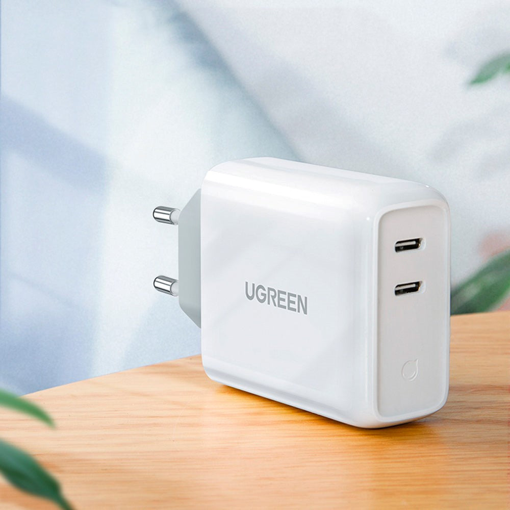 Ugreen 36W PD USB-C Fast Wall Charger m. 2 x USB-C - Hvit
