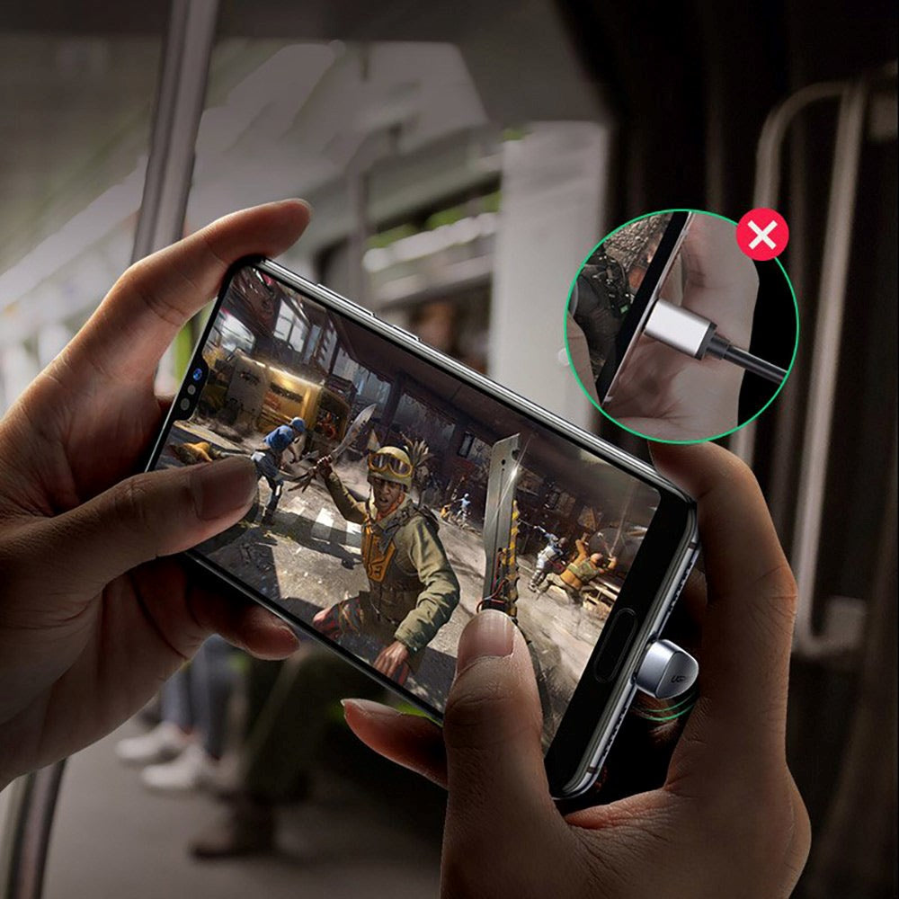 Ugrønn 18W 180° vinklet USB-A til USB-C-kabel - 1 meter - svart