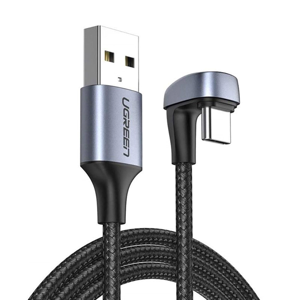 Ugrønn 18W 180° vinklet USB-A til USB-C-kabel - 1 meter - svart