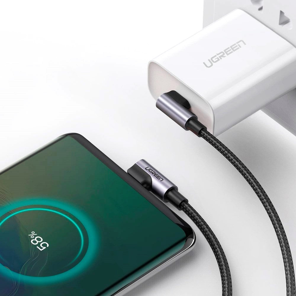 Vinklet USB-C til USB-C-kabel - Ugrønn US323 - 1m - Svart