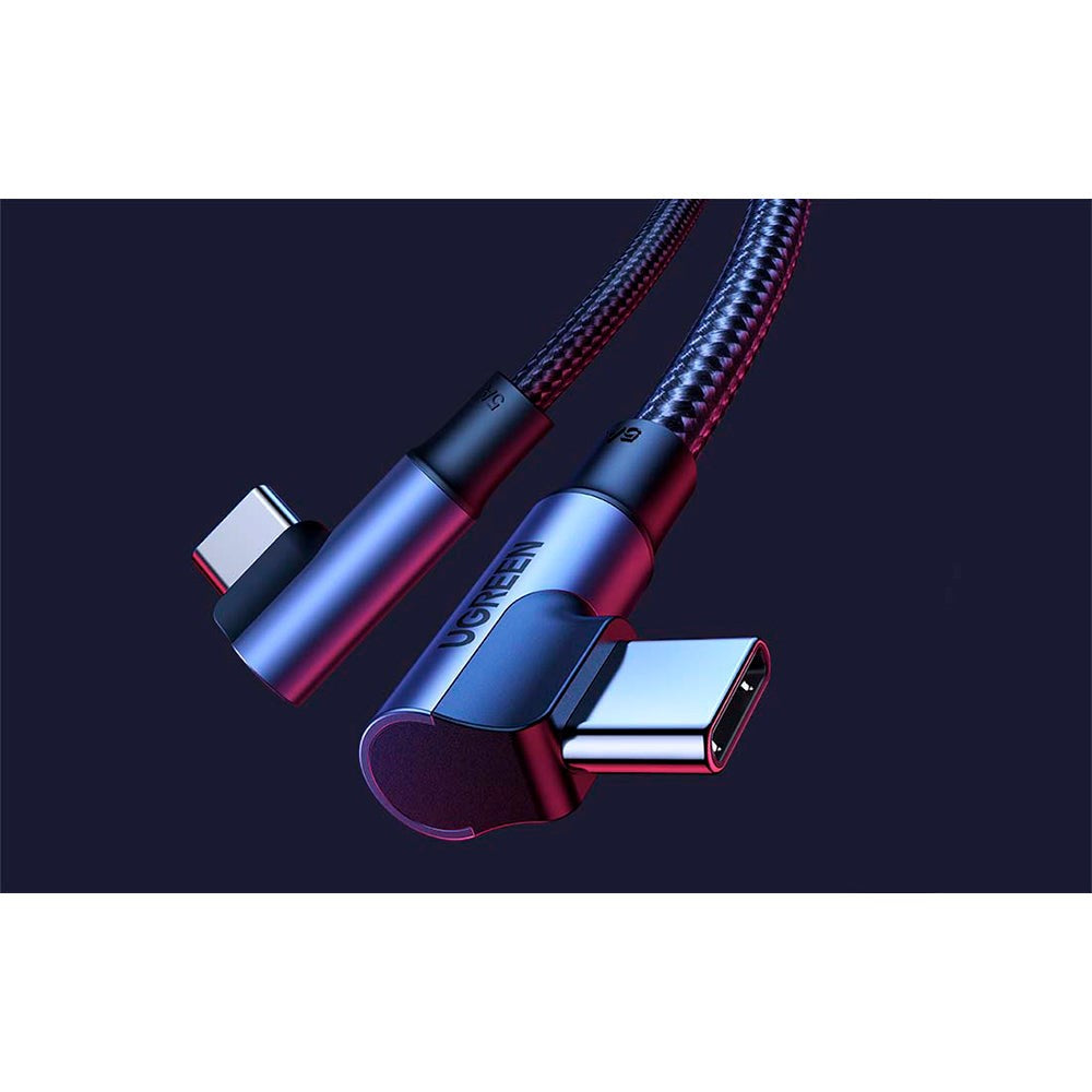 Ugreen PD 1m vinklet USB-C til USB-C flettet nylonkabel 100W - svart / grå