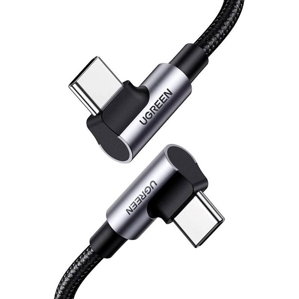 Ugreen PD 1m vinklet USB-C til USB-C flettet nylonkabel 100W - svart / grå