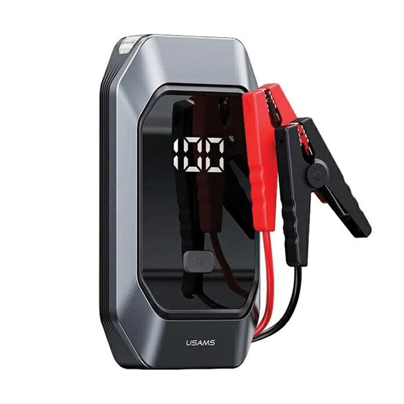 USAMS US-ZB284 15W Powerbank 8000 mAh med USB-C - Bilstarter - Lommelykt - Grå