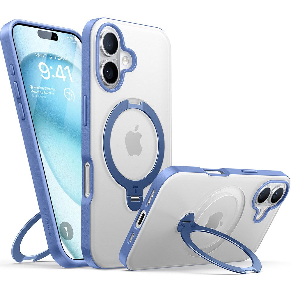 TORRAS - iPhone 16 - Hybrid Plastik Cover m. Ståfunktion - MagSafe Kompatibel - Blå