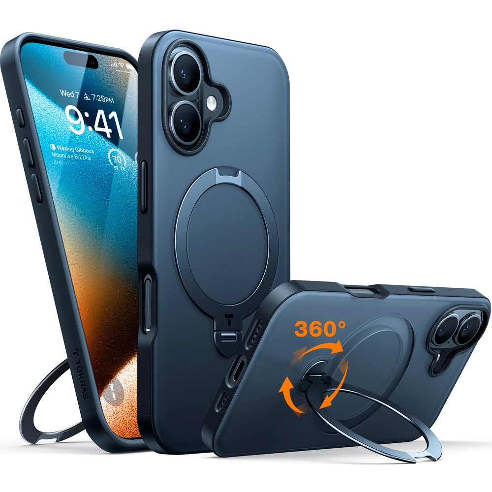 TORRAS - iPhone 16 Plus - Hybrid Plastik Cover m. Ståfunktion - MagSafe Kompatibel - Sort