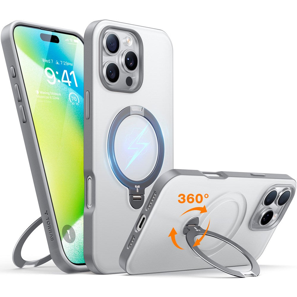 TORRAS - iPhone 16 Pro - Hybrid Plastik Cover m. Ståfunktion - MagSafe Kompatibel - Grå