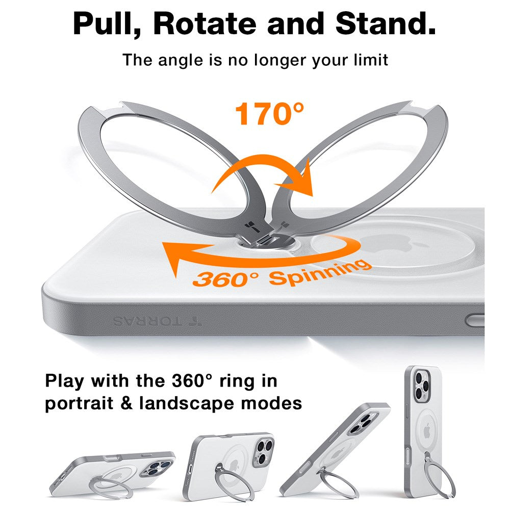 TORRAS - iPhone 16 Pro - Hybrid Plastik Cover m. Ståfunktion - MagSafe Kompatibel - Grå