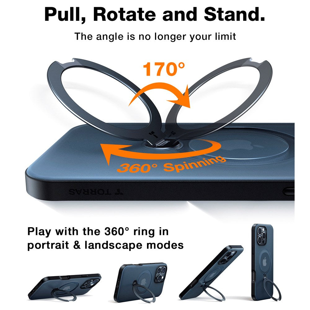 TORRAS - iPhone 16 Pro Max - Hybrid Plastik Cover m. Ståfunktion - MagSafe Kompatibel - Sort