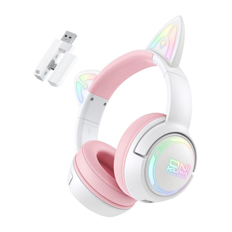 ONIKUMA GT838 Gaming Headset - Cat Ear - Hvid / Lyserød
