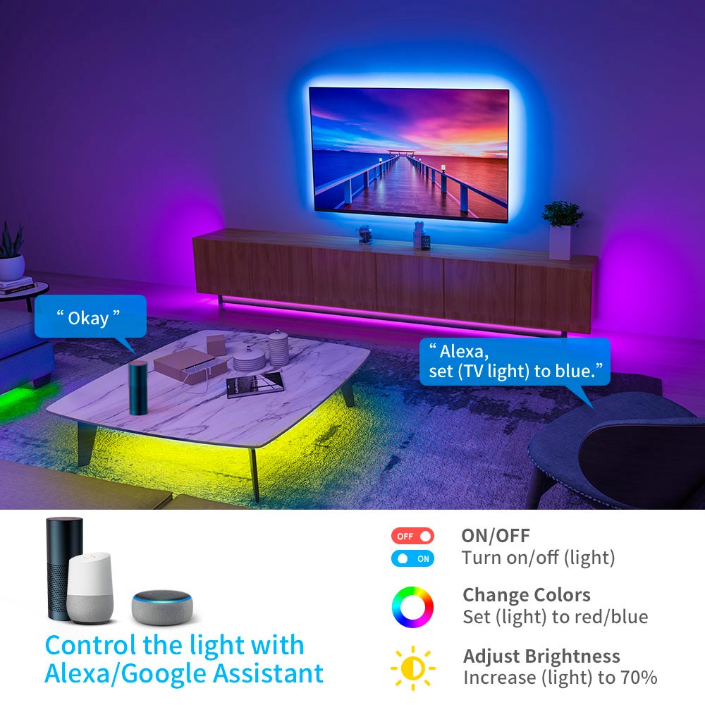 Govee Smart Wi-Fi + Bluetooth RGB LED Strip Lights 2x5m - Hvid