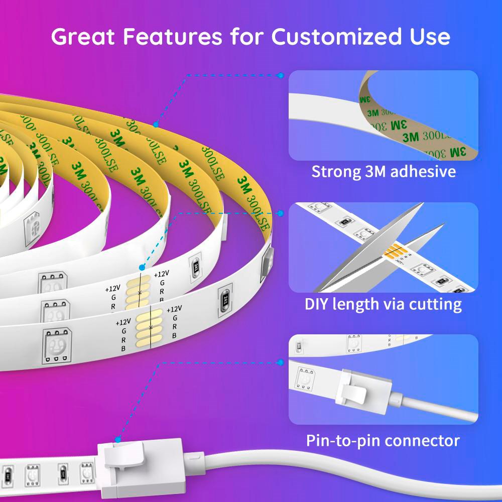 Govee Smart Wi-Fi + Bluetooth RGB LED Strip Lights 2x5m - Hvid