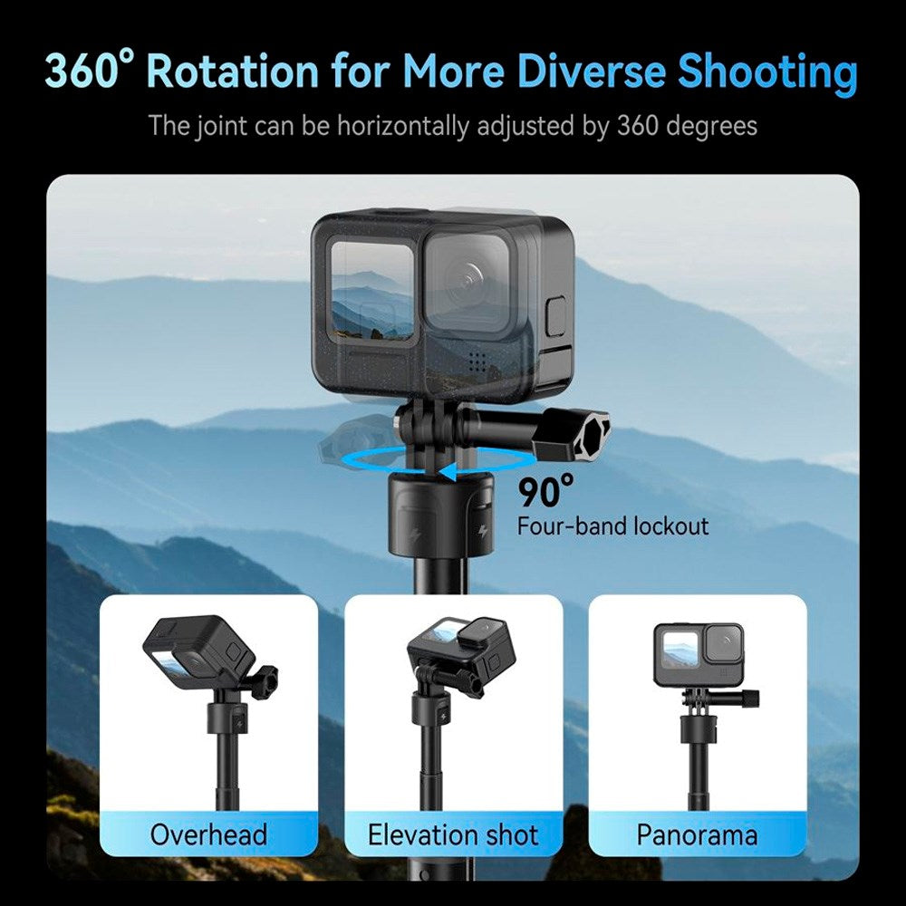 TELESIN 3-i-1 PowerBank Selfie Stick - GoPro Hero 9 / 10 / 11 / 12 / 13 / MAX - Sort