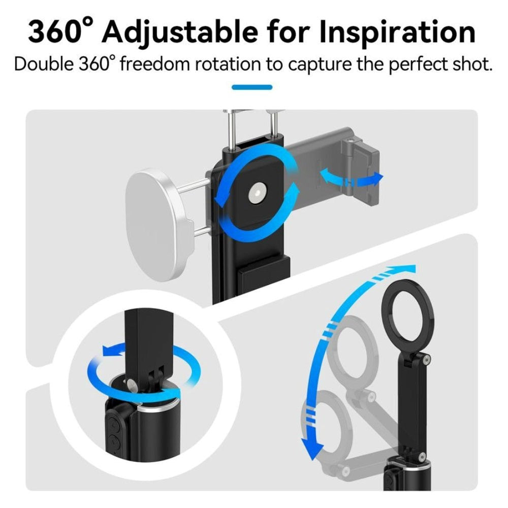 TELESIN MagSafe Selfie Stang m. Bluetooth Fjernbetjening - MagSafe Kompatibel - Sort