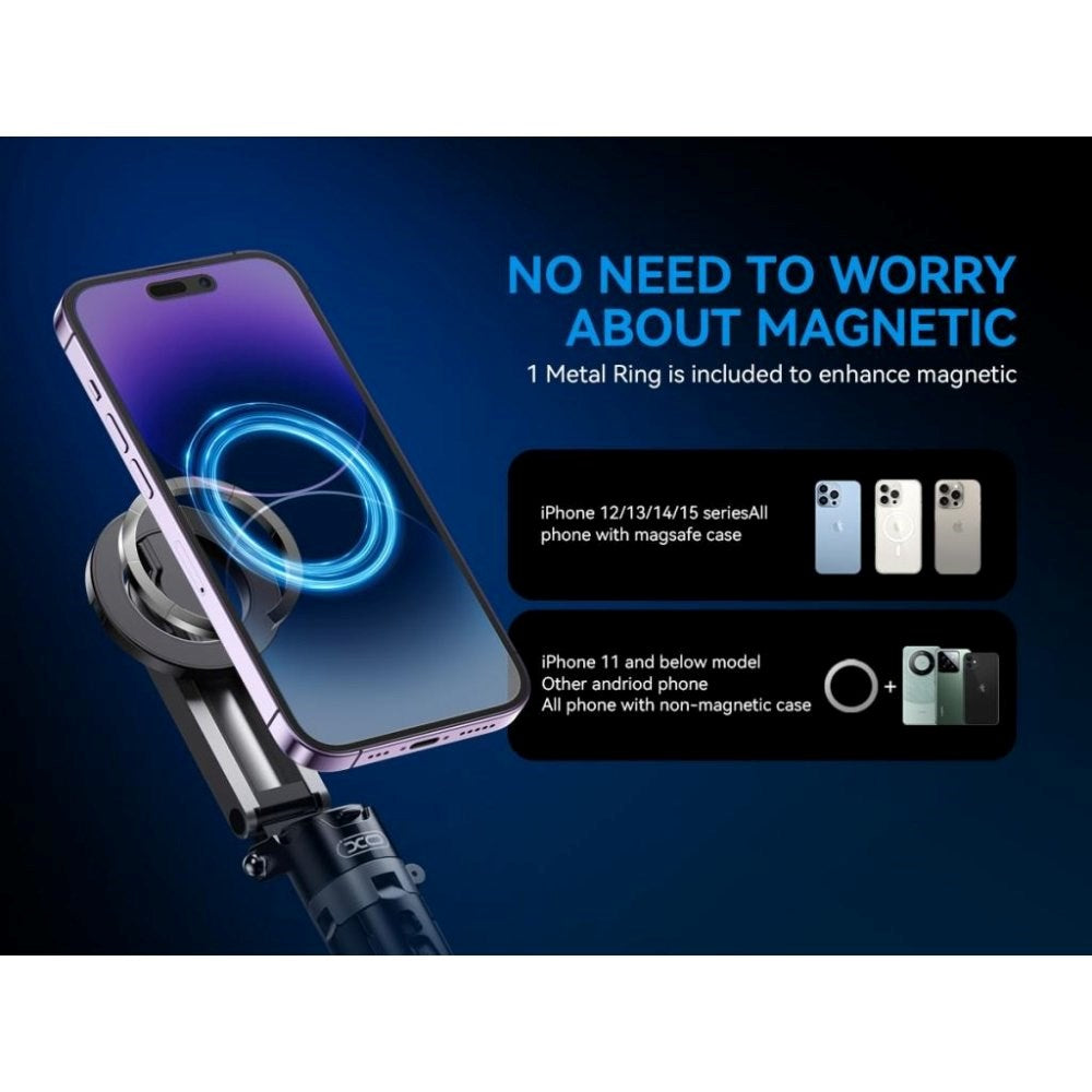 XO SS22 Multifunktionel Selfie Stang - Inkl. Tripod Funktion & Knapudløser - MagSafe Kompatibel - Sort