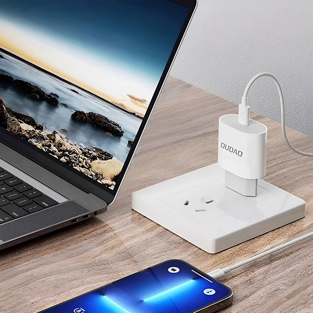 Dudao 20W PD (Power Delivery) Vegglader USB-C - inkl. Kabel - Hvit