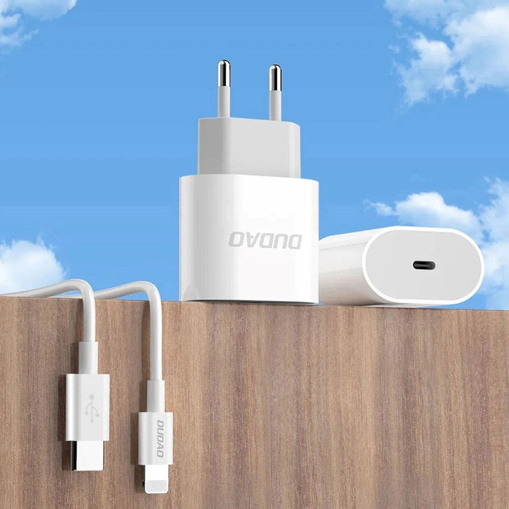 Dudao 20W PD (Power Delivery) Vegglader USB-C - inkl. Kabel - Hvit