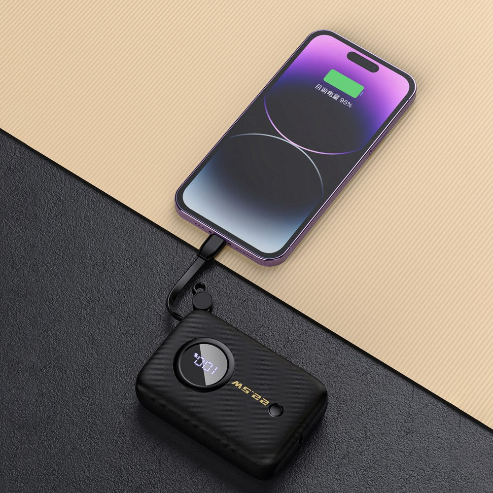 Dudao PowerBank m. Indbygget USB-C Kabel & Lightning Kabel - 10.000 mAh - Sort